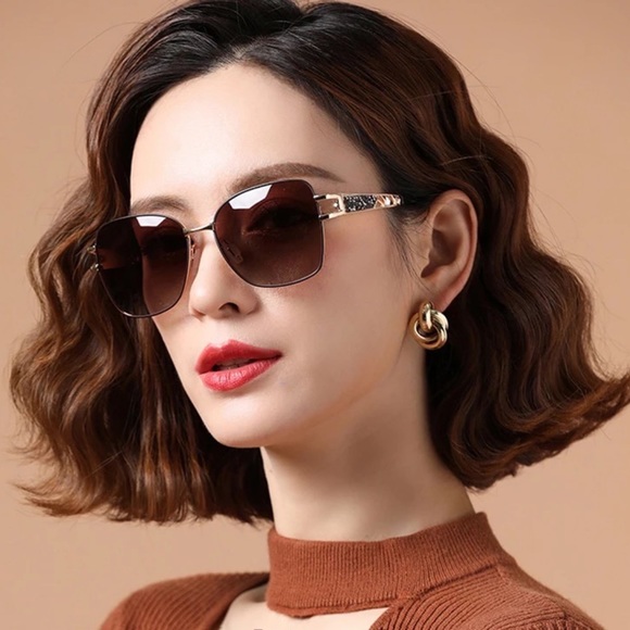 KINGSEVEN Oversized Retro Brown Gradient Crystal Gold Polarized Sunglasses - Picture 2 of 16